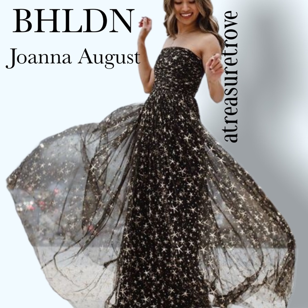 Joanna August x BHLDN Brenda 2 Black Gold Celestial Star Tulle Strapless Maxi - Picture 2 of 10